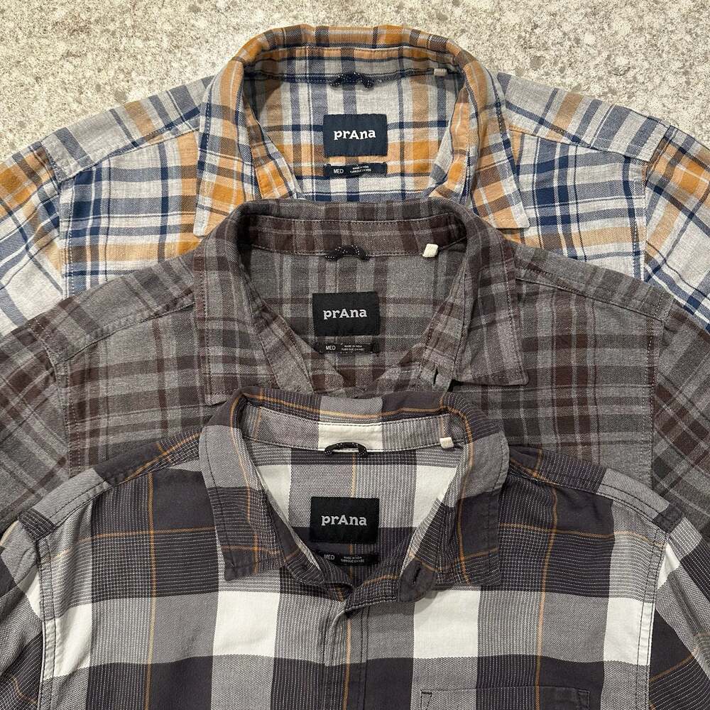 Lot PrAna Shirt Adult Medium Multicolor Plaid Long Sleeve Casual Snap Button Dow